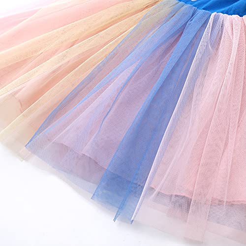 Toddler Girl Tutu Dress Long Sleeve Rainbow Tulle Casual Unicorn Dresses for Girls 3-8 Years4