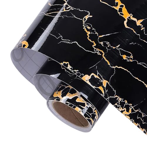YXHZVON Cenefas Adhesivas, Hoja de Mármol Autoadhesiva de 10 x 500 cm, Pegatinas para Cocina, Baño, Sala de Estar, Azulejo, Papel Tapiz (Textura Negra y Amarilla)