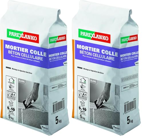 Parexlanko - Mortier Colle Béton Cellulaire - Blanc - Montage et réparation de blocs de béton cellulaire - Prêt à gâcher - 5kg (Lot de 2)