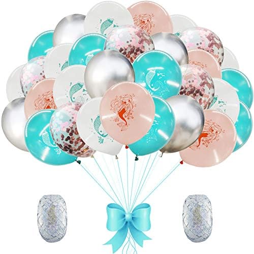 AMAWILL 37pcs Mermaid Latex Confetti Balloons Metal Balloon for Wedding Birthday Party Decorations Baby Shower Supplies