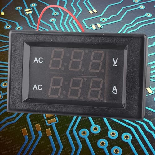 Image of Digital Voltmeter with LED Red and Green Display - 2-in-1 AC Voltage and Amp Meter for 60-500V AC, 0-50A Panel Meter for Voltage and Current Testing