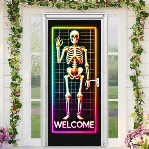 Image of BlissYard Door Cover Haunted House Skeleton 35x71 Inch Polyester