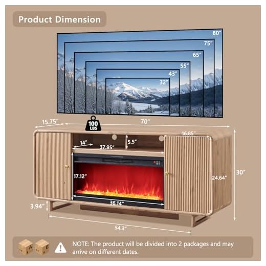 Modern 70" Fireplace TV Stand with Shelves