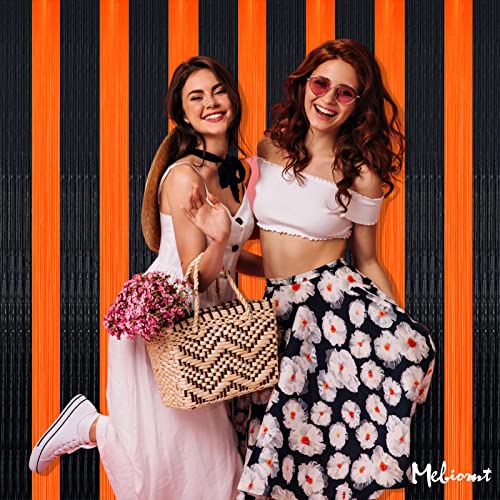 Image of 4 Pack Fringe Curtain Backdrop, 3.2Ft x 9.8Ft Black Orange Metallic Tinsel Foil Fringe Streamers Background for Photo Booth Birthday Wedding Baby Shower Carnival Easter Mother's Day Party Decorations