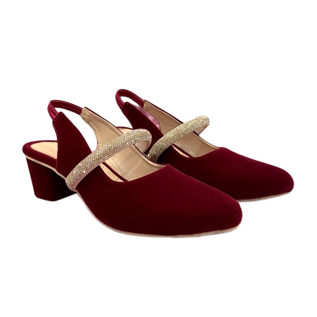RJ FOOTWEAR Womens Elegant Velvet Block Heel Sandal (Size 7, Maroon) (B0DB59VMMH) Amazon Price History, Amazon Price Tracker
