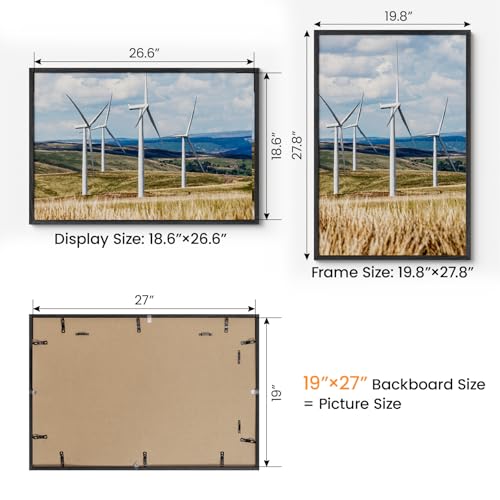 Image of 19x27 Picture Frame Oak Wood,19 inchx27 inchBlack Color Wooden Frames with Tempered Glass,27x19 inch Wall Gallery Poster Frame with No Mat,19 by 27 Frames Horizontal and Vertical for Wall Mounting