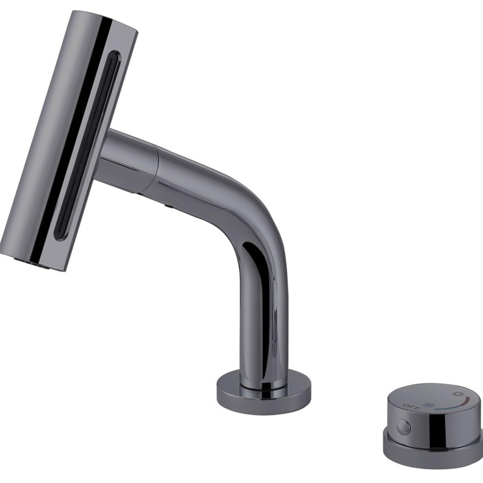 Mitigeur anti-éclaboussures pour salle de bain double trou fini en gris pistolet