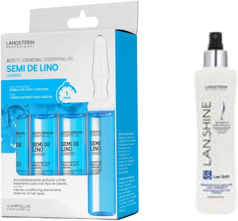 Lanosterin- 6 ampoules of Semi De Lino con Aceite Esencial de Lanolina 0.43 fl Oz each & gift