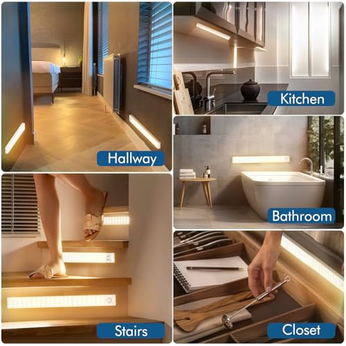 Image of Under Cabinet Lights 14.5 Inch,Under Cabinet Lighting 63LEDS 2500mAh,Motion Sensor Light Indoor Rechargeable Battery Operated,Dimmable Under Counter Lights for Kitchen,Drawers,Wardrobe,Stair Bedroom