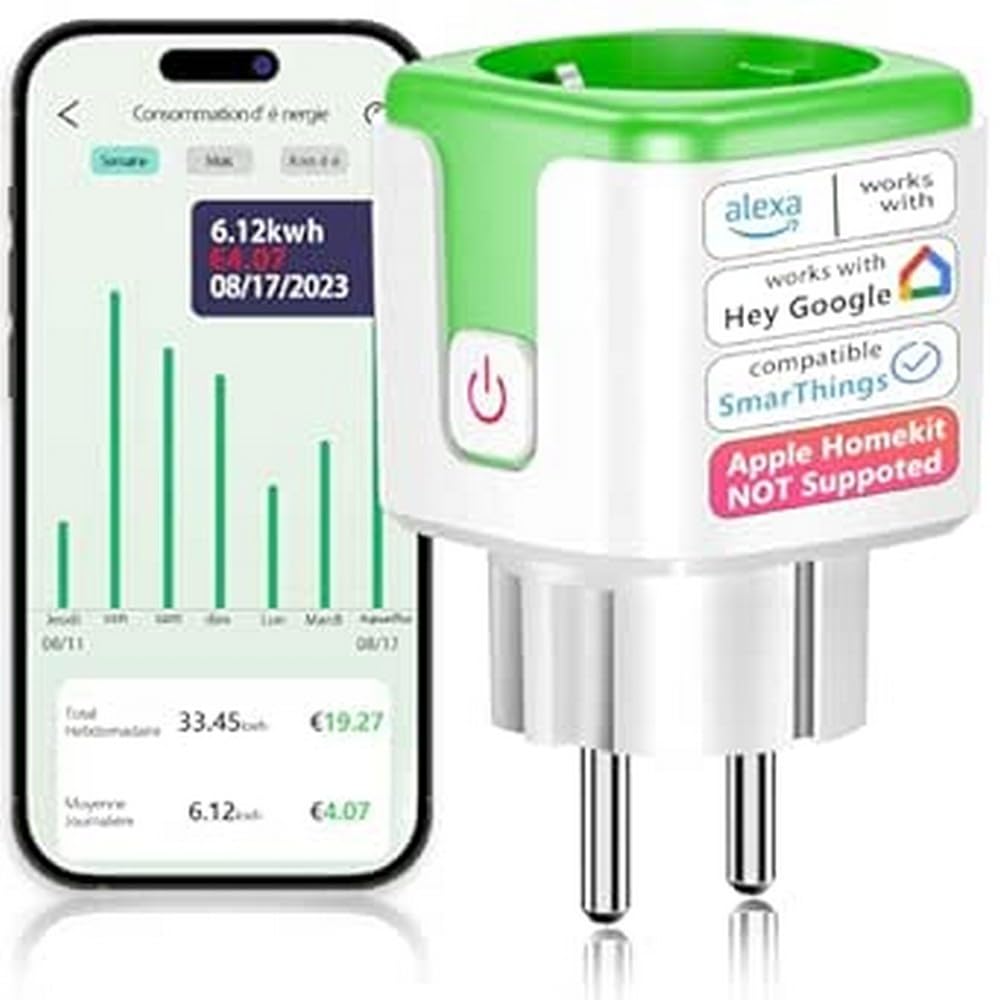 Prise Connectée SURFOU VeSync - Compteur Électricité - Compatible Alexa Google Home - 16A - Type F