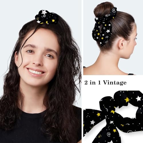 Image of Women's Working Caps Bouffant Surgical Cap with Bow Scrunchies Little Daisy Art Paint Ponytail Holder Tie Back Scrub Hat