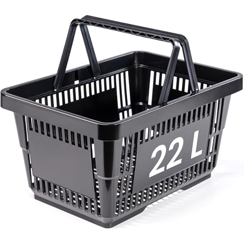 KONZEPT Panier à provisions 22 l en noir – Panier à provisions polyvalent avec deux anses pour courses, jardin, maison, garage et voiture (environ 43 x 30...