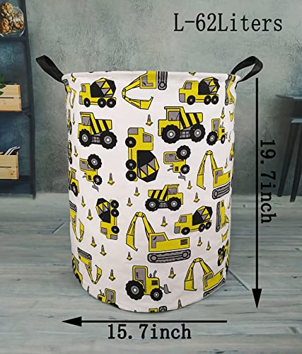 Image of Kids Laundry Hamper Clothes Gift Basket Storage Laundry Baskets Organizer Bin with Handles for Nursery Room (Excavator)