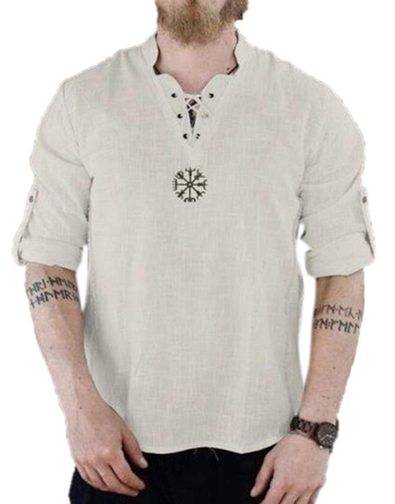 Tunique en lin médiéval ample t-shirt viking respirant blanc taille S