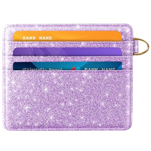 Image of Slim Minimalist Front Pocket RFID Blocking Credit Card Holder Small Wallet Cute Card Cases for Women,Glitter Purple