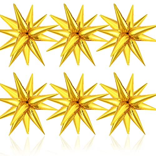 NOVWANG 75 Pcs Explosion Star Foil Balloons 12 Point Silver Starburst Cone Mylar Balloons for Party Supplies Christmas Birthday Wedding Baby Shower Photo Booth (Gold)