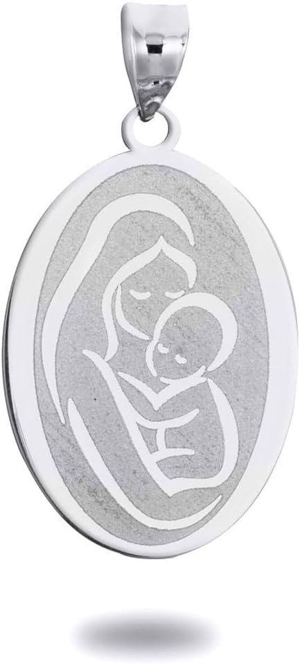 Claddagh Gold .925 Sterling Silver Personalized Mother/Baby Engravable Oval Medallion Pendant Necklace and Pendant Only