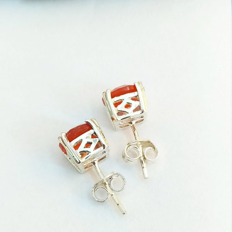 Puces agate cornaline boucles d'oreilles anti-allergie argent 925 - 4