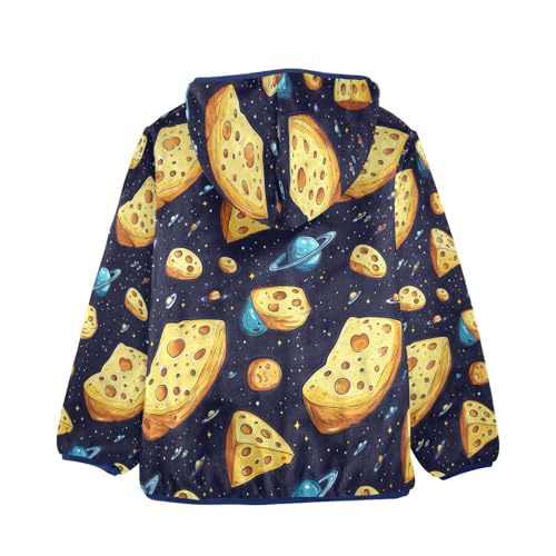 Cheese in Space Pattern Toddler Fleece Jacket Girl Boys Hooded Fleece Jacket Coat Warm Outwear Zip-up 3-10T2