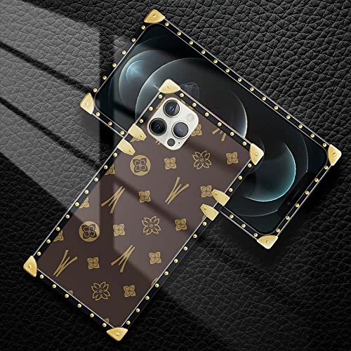 Daizag Compatible With Case For Iphone 13 Pro Max,B Brown Iphone 13 Pro Max Cases Square Case Luxury Elegant Women Girls Metal Decoration Corner Classic Retro Soft Tpu Case #TOP4