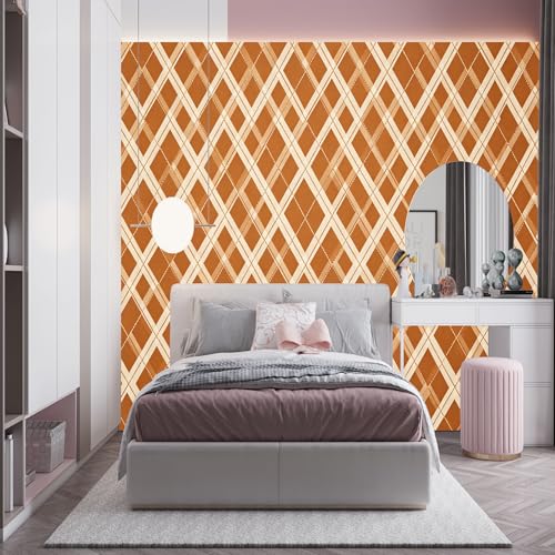 Papier Peint Géométrique Rétro Orange Rustique Argyle Losange Autocollant