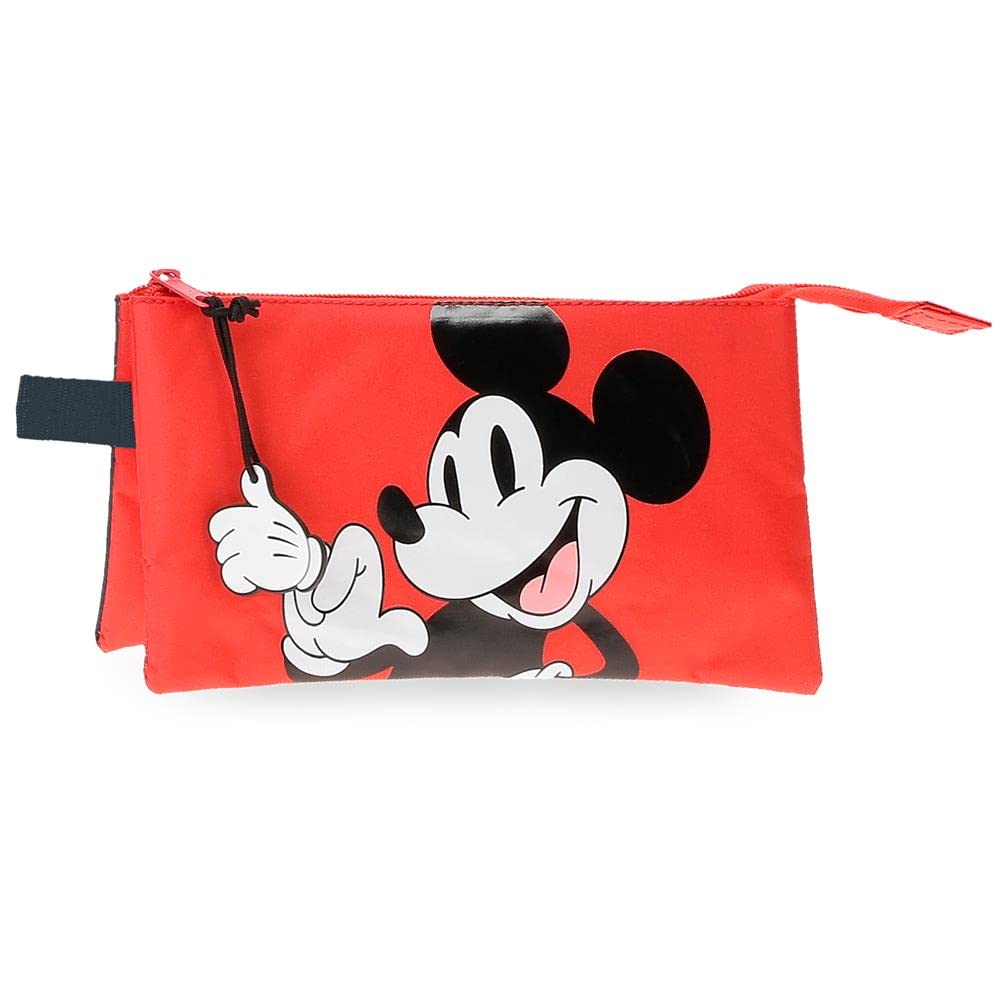 Disney Mickey Mouse Fashion Pencil Case Triple Multicoloured 22 x 12 x 5 cm Microfibre, Multicoloured, Triple Case