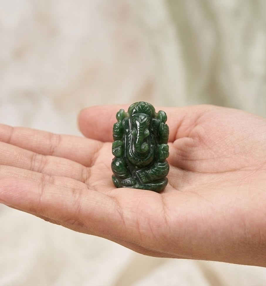Estatua de Ganesha Natural Piedra Verde Aventurina 1.5 pulg miniatura 4