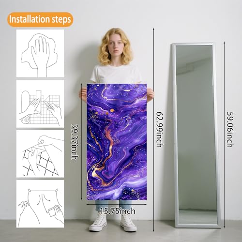 Image of Nuxovilar Purple Marble Swirl Peel Stick Contact Paper PVC 15.75x39.37 | Wall Decal, Molding Trim, Peel Stick Border, Self Adhesive Liner, for Bedroom, Living Room, Table (Purple Swirl)