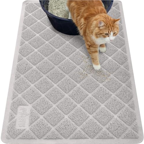 Image of GORILLA GRIP Cat Litter Box Mat, 40x28, Cushioned Coil Mesh Litter Trapping Mats, Scatter Control Supplies for Less Mess, Phthalate Free, Ultra Deep Catch Grooves, Rinse or Vacuum to Clean, Light Gray
