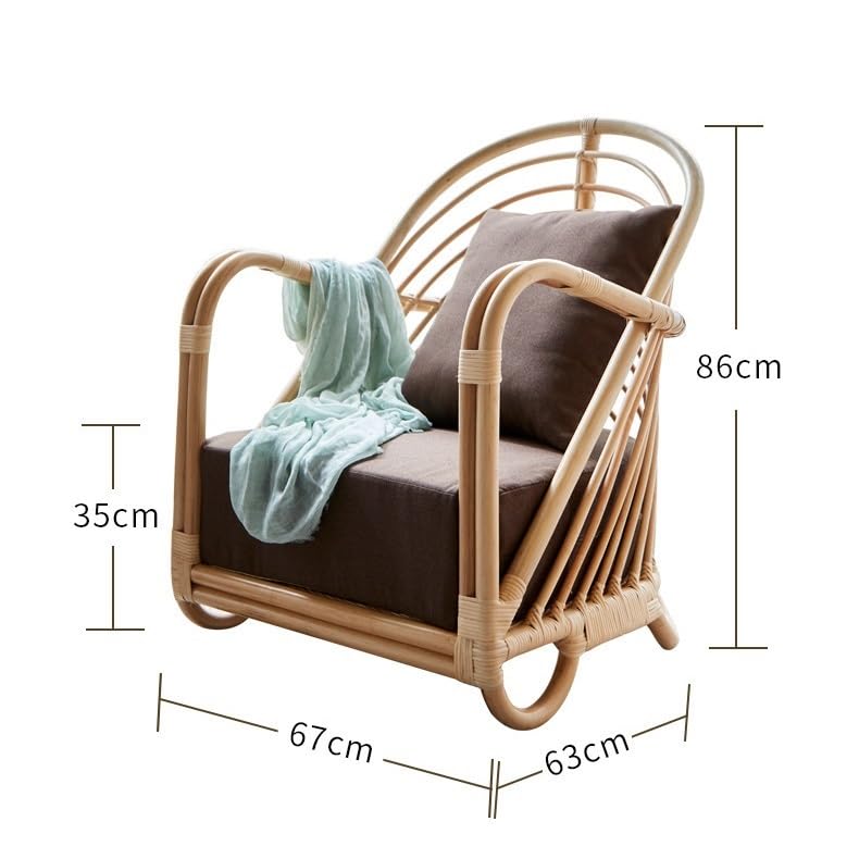Stuhl für Schreibtisch Skandinavisches Einzelsofa Wohnzimmer Einfacher Freizeitstuhl Naturrattan Handgewebter Rattanstuhl