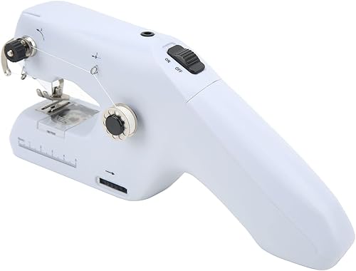 Máquina de coser de mano, mini máquina de coser eléctrica portátil de doble línea inalámbrica de puntada rápida con mango ergonómico, enchufe de EE.
