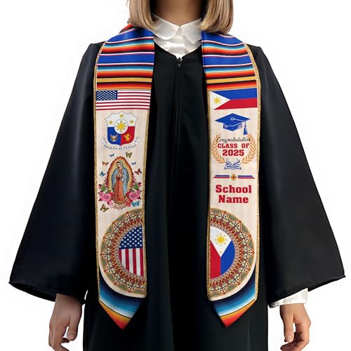 MonkeyVan Custom Filipino Graduation Sash 2025,Personalized Philippines Graduation Stole,Philippine-American Flag Graduation Sash S209