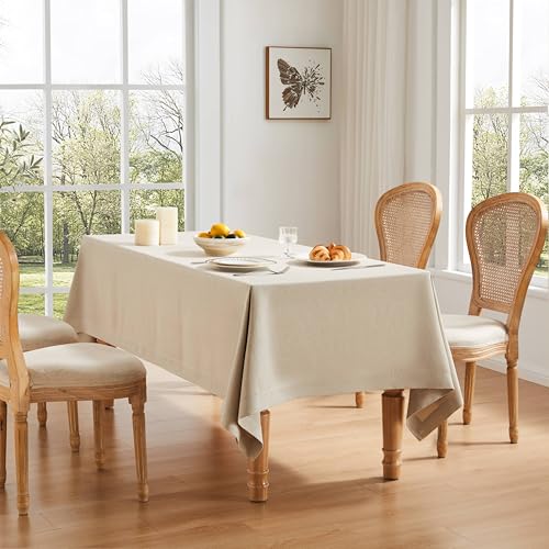 ZeeMart Mantel rectangular de lino estilo casa de campo, color beige claro, 54 x 108 pulgadas, lino crudo, resistente a las arrugas, lavable, pesado, tejido apretado