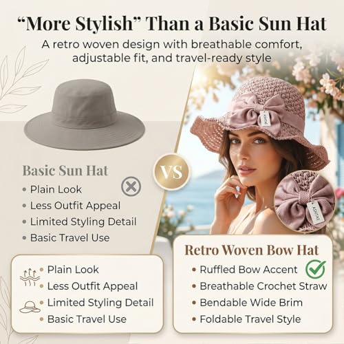 Sombrero de paja tejido elegante beige con lazo miniatura 7