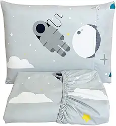 Lençol para Berço com Elástico e Fronha Micropercal Poliéster 300 Fios – Infanto Espacial