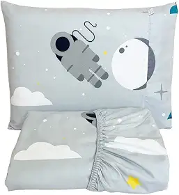 Lençol para Berço com Elástico e Fronha Micropercal Poliéster 300 Fios – Infanto Espacial