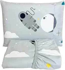 Lençol para Berço com Elástico e Fronha Micropercal Poliéster 300 Fios – Infanto Espacial
