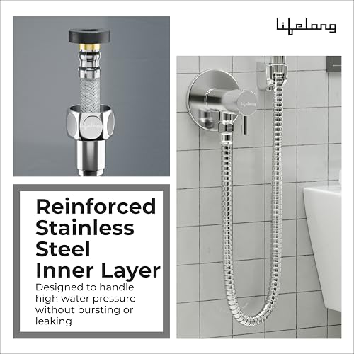 Image of Lifelong 1 metre Jet Spray Hose Pipe for Toilet | Inner & Outer 304 Stainless Steel Health Faucet Connector | Flexible, Durable & Leakproof with Brass Screw Fittings | Ideal for Hand Showers & Bidets
