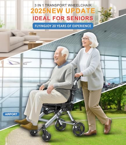 Image of Wheelchairs for Adults,Transport Wheelchair Lightweight Foldable Chairs with Handbrakes,Portable Wheelchair Travel Wheel Chairs for Seniors,Walkers for Seniors Support 300lbs(Blue)