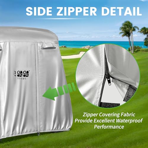 Image of 10L0L 4 Passenger Golf Cart Cover Fits EZGO, Club Car and Yamaha, 400D Waterproof Durable Polyester Golf Cart Cover with Three Zipper Doors Windproof Sunproof - Sliver
