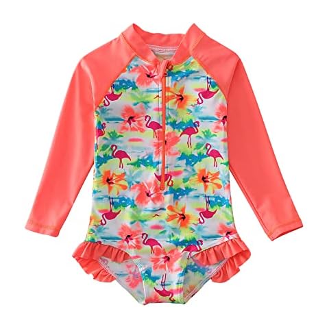 Sweegentle Girls Swimsuit UPF 50+ UV Rash Guard One Piece Swimwear with Zipper 4-12 Years Orange Cover