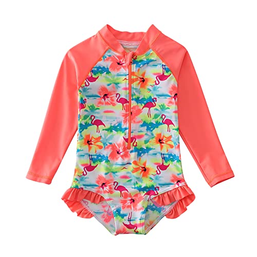 Girls Swimsuit UPF 50+ UV Rash Guard One Piece Swimwear with Zipper 4-12 Years