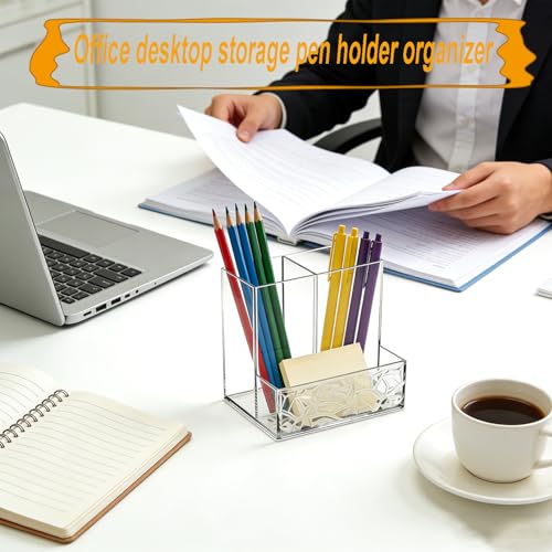 Image of 2 Pack Clear PET Pen Holder, 3 Compartment Desk Organizer, Shatter-Resistant, Stronger Than Acrylic, for Office Home School Bathroom Makeup