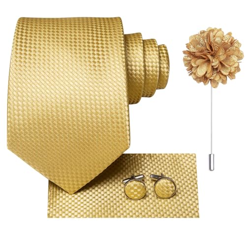 Image of Dubulle Tie and Lapel Pin for Men Mens Paisley /Stripe /Floral Necktie Pocket Square Cufflinks Wedding Party,Gold, Medium