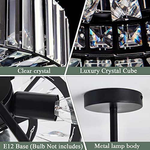 Image of Piepooye 4 Lights Modern Crystal Chandelier Black Round Semi Flush Mount Ceiling Light Fixture Farmhouse Chandelier for Dinning Room Living Room Bedroom Hallway Entryway Kitchen