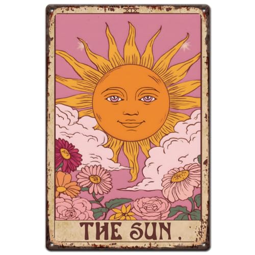 SUPERDANT Plaque Metal Vintage Tarot Soleil Avec Fleurs Plaque Murale Decorative Déco Vintage pour...
