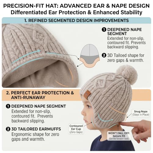 Image of LMLALML Boys Winter Hat Earflap Knitted Beanie for Kids Warm Fleece Lined Thicken Hat for Baby