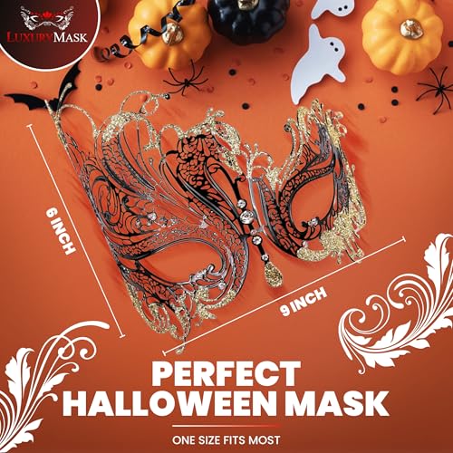 Image of Metal Filigree Masquerade Mask for Women - Swan Style Mask with Rhinestones for Mardi Gras, Prom, Halloween & Venetian Party