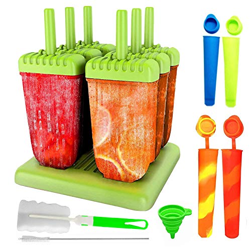 DWTECH 6 Molde para Helados,4 Moldes de Polos,Fabricantes de Paletas de Hielo Libre de BPA y Reutilizable Moldes de Paletas con Cepillo de Limpieza y Embudo Plegable