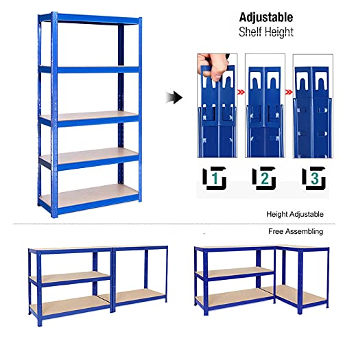 DayPlus Heavy Duty 5 Tier Boltless Garage Shelving Unit Shed Warehouse Workshop Office Storage Shelves Metal Racking, Adjustable - Can be split into 2 smaller Shelf Units | Standard, Blue 4 DayPlus Heavy Duty 5 Tier Boltless Garage Shelving Unit Shed Warehouse Workshop Office Storage Shelves Metal Racking, Adjustable - Can be split into 2 smaller Shelf Units | Standard, Blue - Image 4